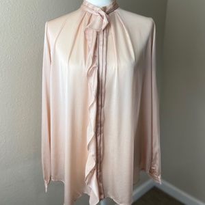 Winser London Silk Ruffle Long Sleeve  Shirt Blush
